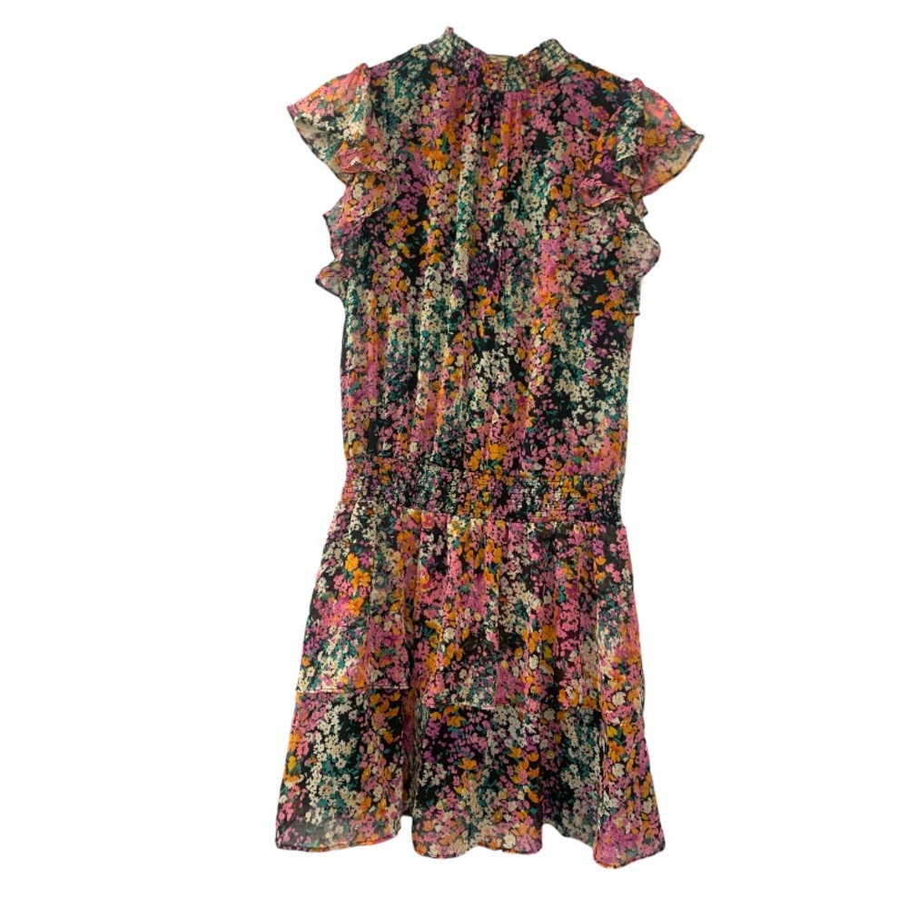 1. State Floral Mini Dress Black Medium Tiered Lined Wedding Guest Bridal Shower